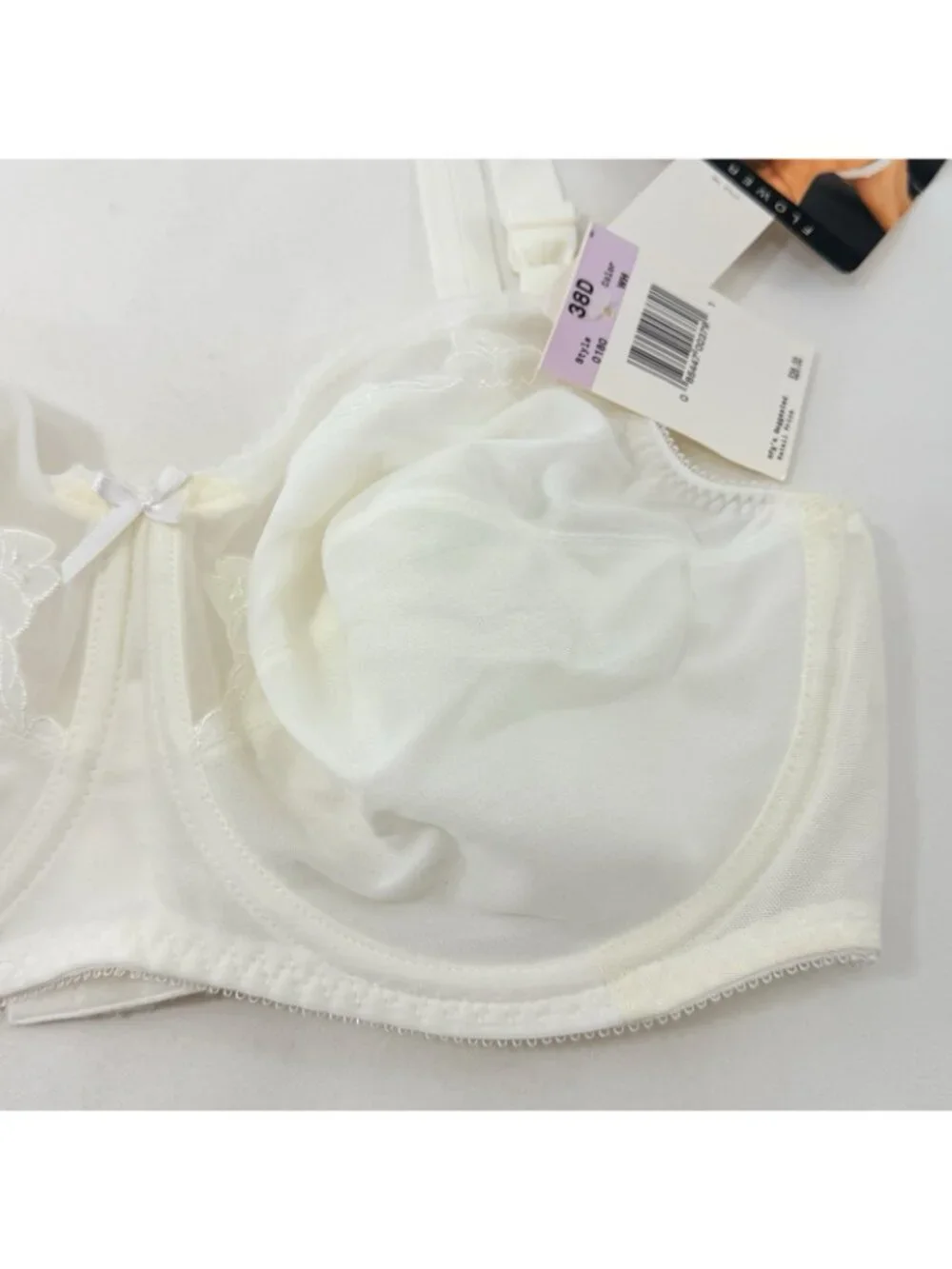 Flower Bali Classics Full Figure Lift Bra Size 38D Underwired Wired See Through